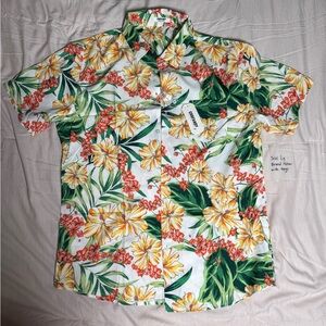 Green and Yellow Casual Button Down Shirt with Tropical Print